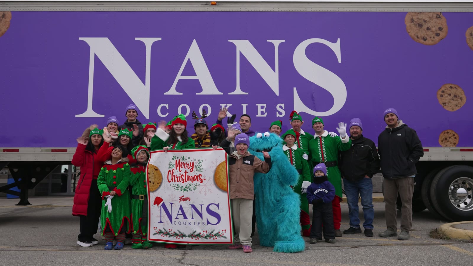 The Nan's Cookies crew and elves in front of the NANS truck